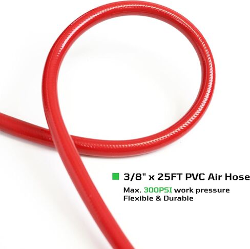 20-Pc 3/8" x 25ft PVC Air Hose Kit, Air Compressor Accessories with 300 PSI Work Pressure, Air Blow Gun, Tire Chucks and 1/4" NPT Plugs in Kuwait