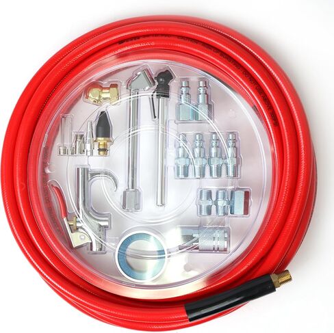 20-Pc 3/8" x 25ft PVC Air Hose Kit, Air Compressor Accessories with 300 PSI Work Pressure, Air Blow Gun, Tire Chucks and 1/4" NPT Plugs in Kuwait