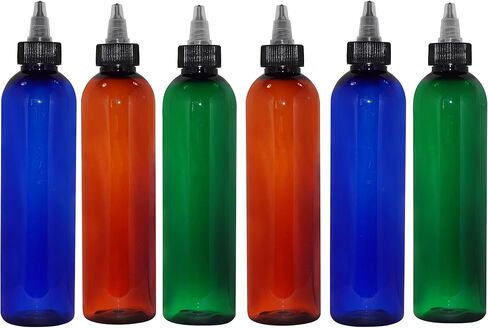 WM (Set of 6) 8 oz Multi Color Refillable, Reusable, Empty Plastic Bottles w/ Twist-Open (Yorker) Dispensing Top – Mfg. USA. Used in travel, DIY Aromatherapy. Hair Treatment (Green, Blue, Amber) in Saudi Arabia