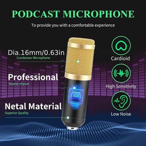 Podcast Microphone Kit with Audio Mixer, BM800 Condenser Mic, Adjustable Arm, Pop Filter, Shock Mount, for Gaming, Streaming, and Recording in Kuwait