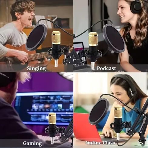 Podcast Microphone Kit with Audio Mixer, BM800 Condenser Mic, Adjustable Arm, Pop Filter, Shock Mount, for Gaming, Streaming, and Recording in Kuwait