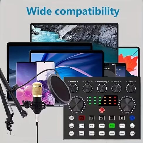 Podcast Microphone Kit with Audio Mixer, BM800 Condenser Mic, Adjustable Arm, Pop Filter, Shock Mount, for Gaming, Streaming, and Recording in Kuwait