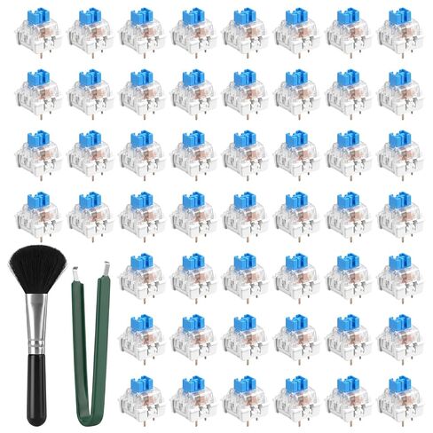 52 Pcs Blue Mechanical Keyboard Switches, 3-Pin Clicky Tactile Switches | Complete DIY Replacement Kit with Switch Puller & Brush, Pre-Lubricated for Gaming Keyboard Typing and DIY Builds, Blue in Kuwait