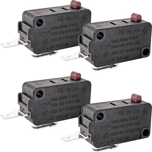 HK-14 مفتاح صغير مفتوح عادة (NO) (4 عبوات)، 16 أمبير 125/250 فولت تيار متردد 2 دبوس مفتاح قفل باب مقلاة الهواء متوافق مع وعاء Gourmia Ninja Insignia الفوري، تحديث النظام الإجمالي يعمل على إصلاح خطأ فتح الباب in Kuwait