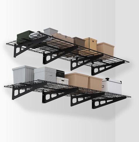 WORKPRO 2-Pack 2x6FT رفوف حائط المرآب، 72 بوصة × 24 بوصة رفوف مثبتة على الحائط شديدة التحمل، سعة تحميل 800 رطل (إجمالي)، أرفف حائط معدنية مناسبة للمتجر، السقيفة، تخزين المرآب، أسود، مجموعة واحدة in Kuwait