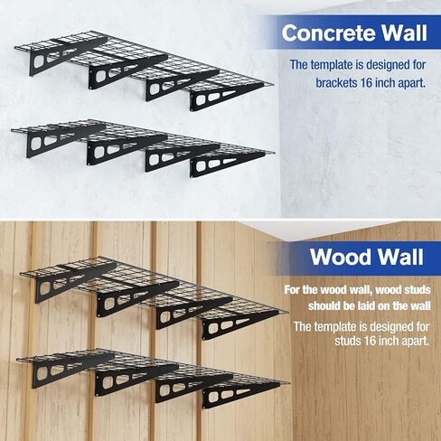 WORKPRO 2-Pack 2x6FT رفوف حائط المرآب، 72 بوصة × 24 بوصة رفوف مثبتة على الحائط شديدة التحمل، سعة تحميل 800 رطل (إجمالي)، أرفف حائط معدنية مناسبة للمتجر، السقيفة، تخزين المرآب، أسود، مجموعة واحدة in Kuwait
