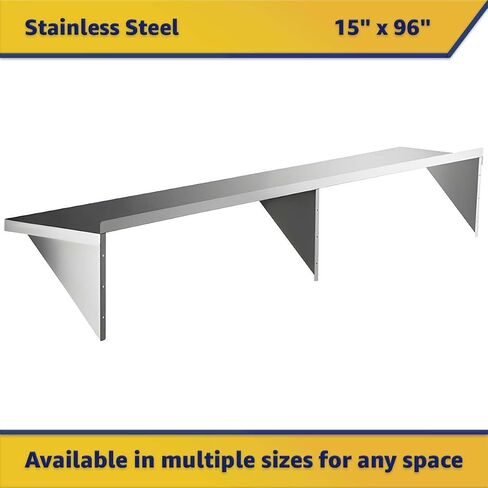 15" x 96" Wall Mounted Stainless Steel Shelf – 615 lb Capacity, NSF, Commercial-Grade Storage in Kuwait
