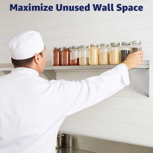 15" x 96" Wall Mounted Stainless Steel Shelf – 615 lb Capacity, NSF, Commercial-Grade Storage in Kuwait