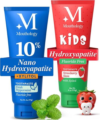 Mouthology 10% Nano Hydroxyapatite Toothpaste (Fluoride Free) and Kid's Strawberry Toothpaste in Kuwait