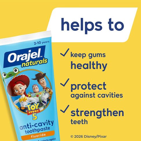 Orajel Naturals Toy Story 5 معجون أسنان مضاد للتجويف بالفلورايد، بطيخ طبيعي، 4.2 أونصة (عبوة من 4 قطع) in Kuwait