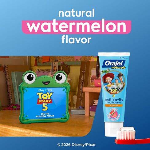 Orajel Naturals Toy Story 5 معجون أسنان مضاد للتجويف بالفلورايد، بطيخ طبيعي، 4.2 أونصة (عبوة من 4 قطع) in Kuwait