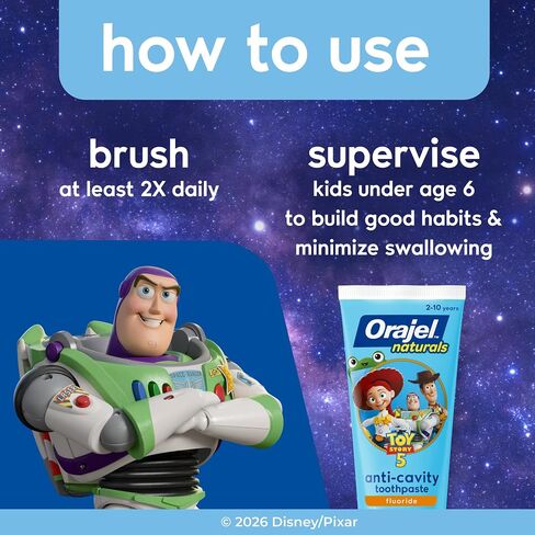 Orajel Naturals Toy Story 5 معجون أسنان مضاد للتجويف بالفلورايد، بطيخ طبيعي، 4.2 أونصة (عبوة من 4 قطع) in Kuwait