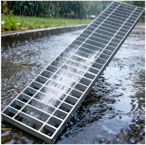 Heavy Duty Galvanized Steel Driveway Drain Grate - 39.4"x13.8"x0.8" Channel Drain Cover for Outdoor Use, Ideal for Driveways, Concrete, Parking Areas, and Patios in Kuwait