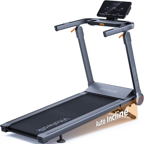 جهاز مشي Vitalwalk قابل للطي مع ميل تلقائي، حزام تشغيل عريض 48 بوصة × 18 بوصة، 10 ميل في الساعة، 3.5 حصان بدون فرش، جهاز المشي للمنزل، قابل للطي تلقائيًا، بدون تركيب، سعة 350 رطل، تطبيق in Kuwait