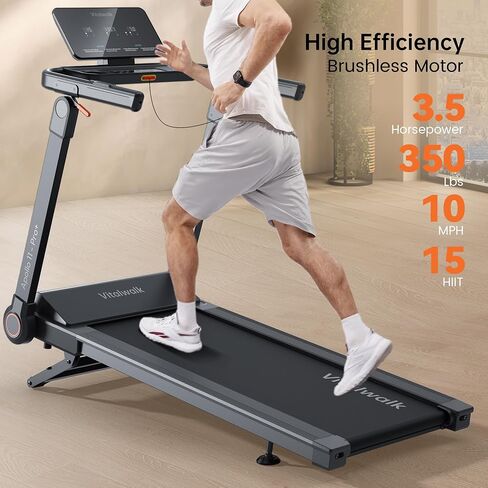 جهاز مشي Vitalwalk قابل للطي مع ميل تلقائي، حزام تشغيل عريض 48 بوصة × 18 بوصة، 10 ميل في الساعة، 3.5 حصان بدون فرش، جهاز المشي للمنزل، قابل للطي تلقائيًا، بدون تركيب، سعة 350 رطل، تطبيق in Kuwait