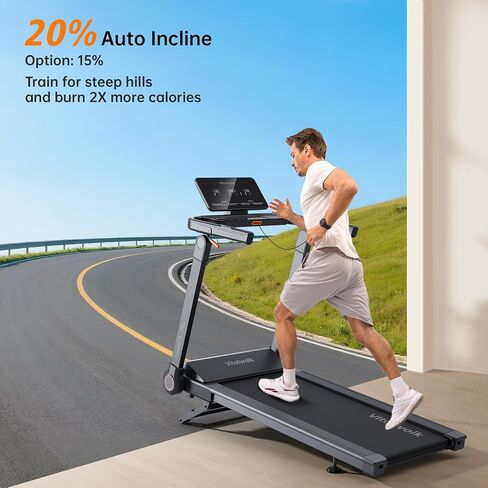جهاز مشي Vitalwalk قابل للطي مع ميل تلقائي، حزام تشغيل عريض 48 بوصة × 18 بوصة، 10 ميل في الساعة، 3.5 حصان بدون فرش، جهاز المشي للمنزل، قابل للطي تلقائيًا، بدون تركيب، سعة 350 رطل، تطبيق in Kuwait