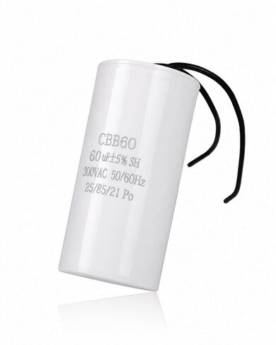 CBB60 Motor Run Capacitor, 60uF 300V AC 60MFD, 50/60Hz, 2-Wire, 1.61 x 3.70 Inch, for Air Compressor, HVAC, Water Pump in Kuwait