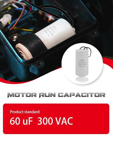 CBB60 Motor Run Capacitor, 60uF 300V AC 60MFD, 50/60Hz, 2-Wire, 1.61 x 3.70 Inch, for Air Compressor, HVAC, Water Pump in Kuwait