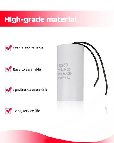 CBB60 Motor Run Capacitor, 60uF 300V AC 60MFD, 50/60Hz, 2-Wire, 1.61 x 3.70 Inch, for Air Compressor, HVAC, Water Pump in Kuwait