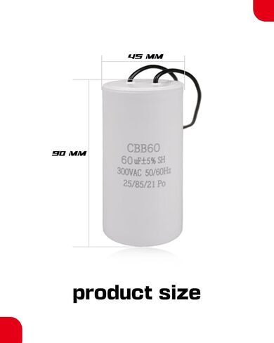 CBB60 Motor Run Capacitor, 60uF 300V AC 60MFD, 50/60Hz, 2-Wire, 1.61 x 3.70 Inch, for Air Compressor, HVAC, Water Pump in Kuwait