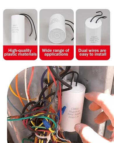 CBB60 Motor Run Capacitor, 60uF 300V AC 60MFD, 50/60Hz, 2-Wire, 1.61 x 3.70 Inch, for Air Compressor, HVAC, Water Pump in Kuwait