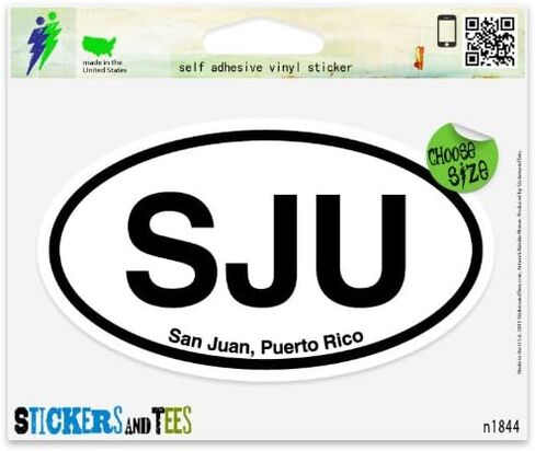 SJU San Juan Puerto Rico Oval Vinyl Car Bumper Window Sticker 5" x 3" in Kuwait