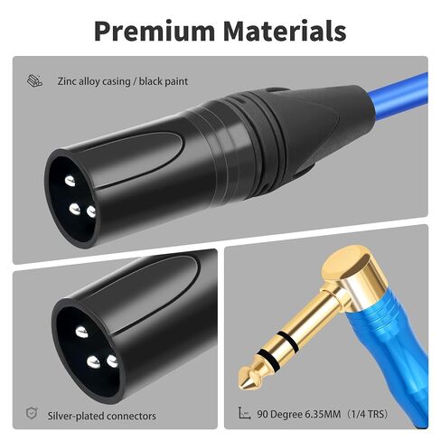 XLR إلى 1/4 كابل مايكروفون 90 درجة 6.35 مللي متر ذكر TRS إلى XLR 3 دبوس ذكر كابل الصوت 1FT (30 سنتيمتر) ل خلاط الجيتار الكهربائي 2 قطعة in Kuwait