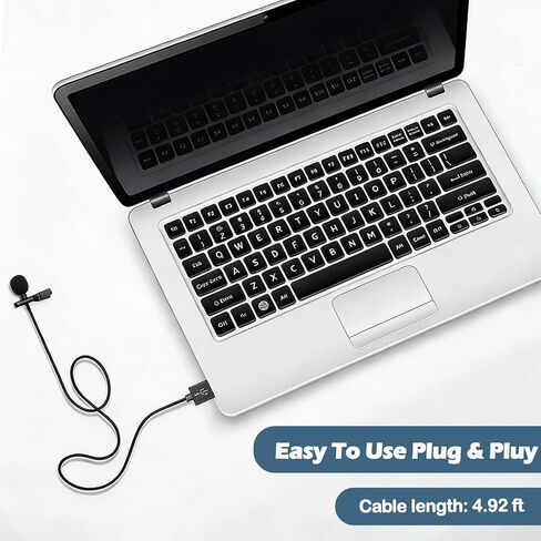 ميكروفون QQM USB Lavalier، ميكروفون قابل للتوصيل والتشغيل للكمبيوتر الشخصي | ميكروفون متعدد الاتجاهات بمشبك لتسجيل صوتي واضح. قم بتوصيل وتشغيل تصميم USB لأجهزة الكمبيوتر المحمول وأجهزة الكمبيوتر الشخصية وأجهزة Mac وZoom والبث والألعاب. in Kuwait