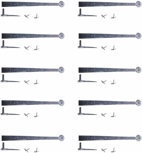 Renovators Supply Manufacturing Black Wrought Iron Lift Off Pintle Strap Hinge 14 in Bean Tip Diamond Etch Reversible Pintle Strap Gate and Door Hinges with Hardware, Pack of 2 in Kuwait