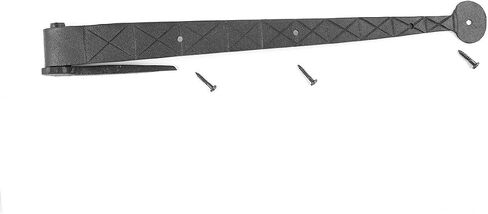 Renovators Supply Manufacturing Black Wrought Iron Lift Off Pintle Strap Hinge 14 in Bean Tip Diamond Etch Reversible Pintle Strap Gate and Door Hinges with Hardware, Pack of 2 in Kuwait