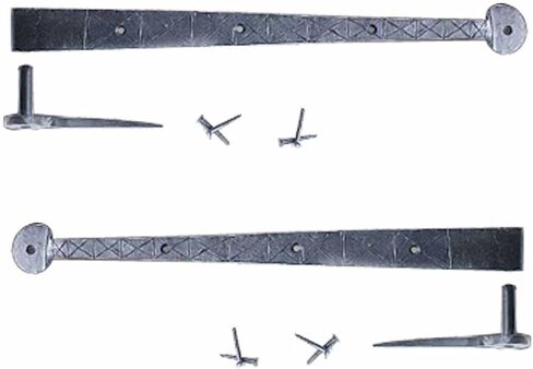 Renovators Supply Manufacturing Black Wrought Iron Lift Off Pintle Strap Hinge 14 in Bean Tip Diamond Etch Reversible Pintle Strap Gate and Door Hinges with Hardware, Pack of 2 in Kuwait