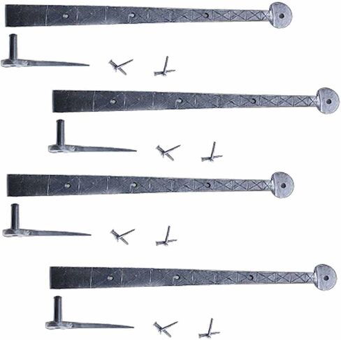 Renovators Supply Manufacturing Black Wrought Iron Lift Off Pintle Strap Hinge 14 in Bean Tip Diamond Etch Reversible Pintle Strap Gate and Door Hinges with Hardware, Pack of 2 in Kuwait