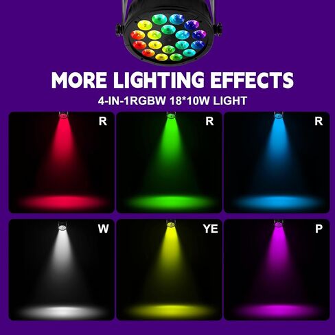 4PCS 180 W Stage Par Lights, RGBW 4-in-1 LED Par Can Light with DMX512 Sound Controlled Uplights, Stage Lights for Parties Wedding Festival Events Church in Kuwait