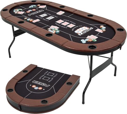 71" Folding Poker Tables, 8 Player Texas Holdem Table with Padded Rails & Cup Holders, Foldable Casino Poker Table, Oval Blackjack Tables Foldable Leisure (Black) in Kuwait