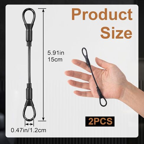 2 Pcs Short Cable Lock, 5.9 in Rubber Coated Steel Cable with Loops, Black | 3mm Diameter Braided Safety Cable Luggage Lock, Lightweight Wire Rope Chain, Luggage, Backpack, Equipment, lamp hanging in Kuwait