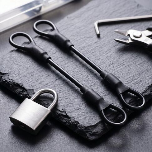 2 Pcs Short Cable Lock, 5.9 in Rubber Coated Steel Cable with Loops, Black | 3mm Diameter Braided Safety Cable Luggage Lock, Lightweight Wire Rope Chain, Luggage, Backpack, Equipment, lamp hanging in Kuwait