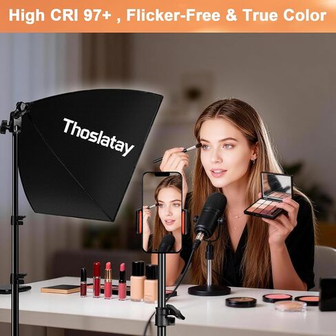 طقم إضاءة Softbox، Thoslatay 16x16in ترقية صندوق ناعم 85W 2700-6400K 100V-240V LED لمبات LED مجموعة إضاءة التصوير الفوتوغرافي الاحترافية، أضواء استوديو الصور لالتقاط الصور/تسجيل الفيديو/البث المباشر in Kuwait