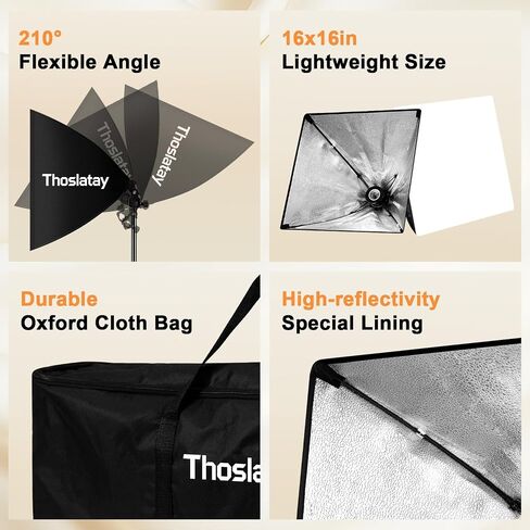 طقم إضاءة Softbox، Thoslatay 16x16in ترقية صندوق ناعم 85W 2700-6400K 100V-240V LED لمبات LED مجموعة إضاءة التصوير الفوتوغرافي الاحترافية، أضواء استوديو الصور لالتقاط الصور/تسجيل الفيديو/البث المباشر in Kuwait