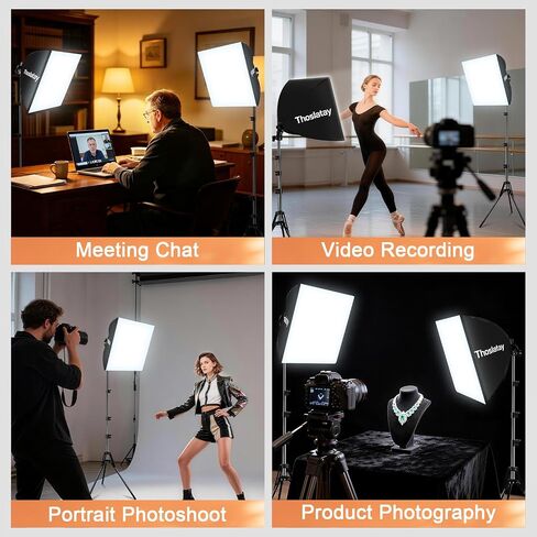 طقم إضاءة Softbox، Thoslatay 16x16in ترقية صندوق ناعم 85W 2700-6400K 100V-240V LED لمبات LED مجموعة إضاءة التصوير الفوتوغرافي الاحترافية، أضواء استوديو الصور لالتقاط الصور/تسجيل الفيديو/البث المباشر in Kuwait