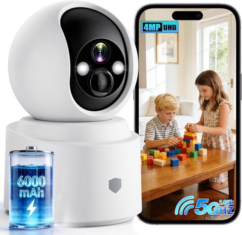 كاميرا Noonkey 4MP WiFi لأمن المنزل، كاميرا مراقبة لاسلكية داخلية مع بطارية قابلة لإعادة الشحن، 5G&2.4G WiFi6، كشف حركة AI، صوت ثنائي الاتجاه، رؤية ليلية ملونة، دعم Alexa، 3K/1-Pack in Kuwait