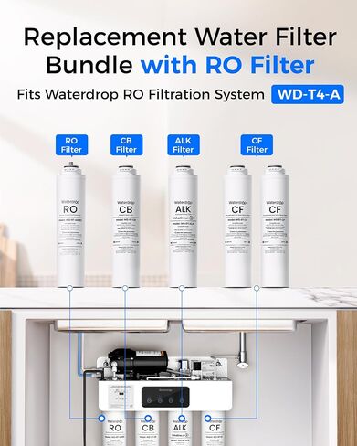 فلتر Waterdrop RT-2CFCBALKRO، بديل لنظام التناضح العكسي Waterdrop T4-A (𝐂𝐅*𝟐 + 𝐂𝐁*𝟏 + 𝐀𝐋𝐊*𝟏 + 𝐑𝐎*𝟏) in Kuwait