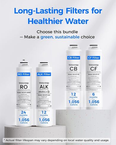 فلتر Waterdrop RT-2CFCBALKRO، بديل لنظام التناضح العكسي Waterdrop T4-A (𝐂𝐅*𝟐 + 𝐂𝐁*𝟏 + 𝐀𝐋𝐊*𝟏 + 𝐑𝐎*𝟏) in Kuwait