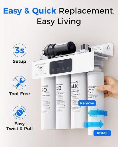فلتر Waterdrop RT-2CFCBALKRO، بديل لنظام التناضح العكسي Waterdrop T4-A (𝐂𝐅*𝟐 + 𝐂𝐁*𝟏 + 𝐀𝐋𝐊*𝟏 + 𝐑𝐎*𝟏) in Kuwait