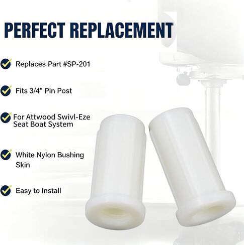 SP-201 جلبة قاعدة مقعد القارب لقاعدة المقعد البحري Attwood Swivl-Eze | قارب الركيزة جلبة البحرية مقعد دوار محول الأبيض النايلون جلبة دبوس آخر 3/4 "ID 1-1/4" OD 2 حزمة ، دوران سلس in Kuwait
