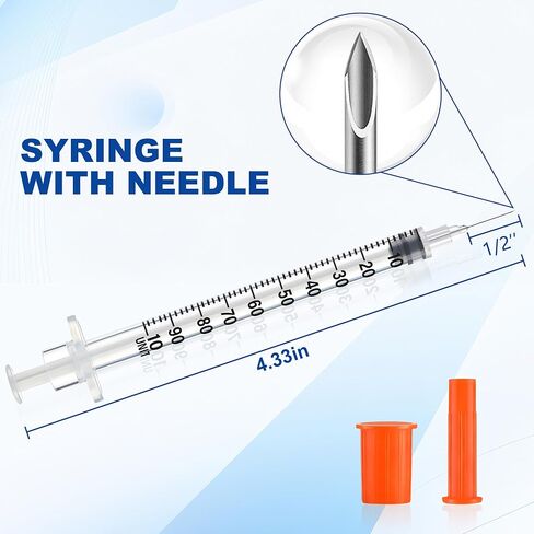 100 PACK 1 ml Syringe, 31G x 1/2’’ (13mm), Disposable Individual Package, for Liquid Distribution,Box of 100 in Kuwait