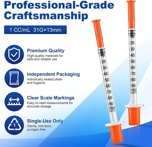 100 PACK 1 ml Syringe, 31G x 1/2’’ (13mm), Disposable Individual Package, for Liquid Distribution,Box of 100 in Kuwait