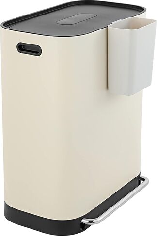 سلة مهملات Happimess HPM1014D Beni Kitchen سعة 16 جالونًا بفتحة مزدوجة مع غطاء ناعم الإغلاق، حديثة، بسيطة، مقاومة لبصمات الأصابع للمنزل، المطبخ، غرفة الغسيل، المكتب، الحمام، اللوز in Kuwait