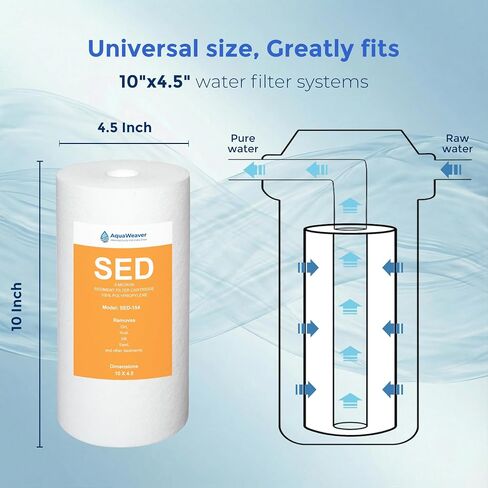 خرطوشة بديلة لفلتر المياه الرواسب 5 ميكرون 10 × 4.5 بوصة لـ DGD-5005، Culligan WH-HD200-C، HD-950A، AP817، RFC-BBSA، AP810، SED-154، 4 عبوات in Kuwait