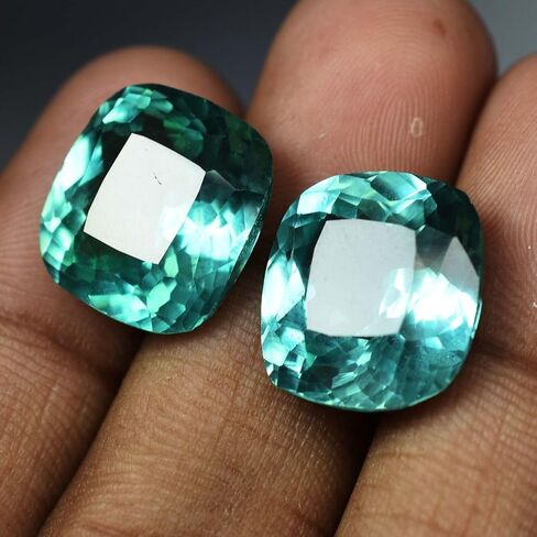 Natural SAPPHIRE Bluish Green Cushion 17.56 Ct Loose Gemstone CERTIFIED Pair in Kuwait
