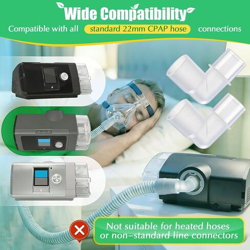 2 حزمة محول كوع خرطوم CPAP 90 درجة، موصل أنابيب متين وسهل التركيب للخراطيم القياسية غير الساخنة مقاس 22 مم، مانع للتسرب، يقلل من إجهاد الخرطوم، ويحسن الراحة أثناء النوم in Kuwait
